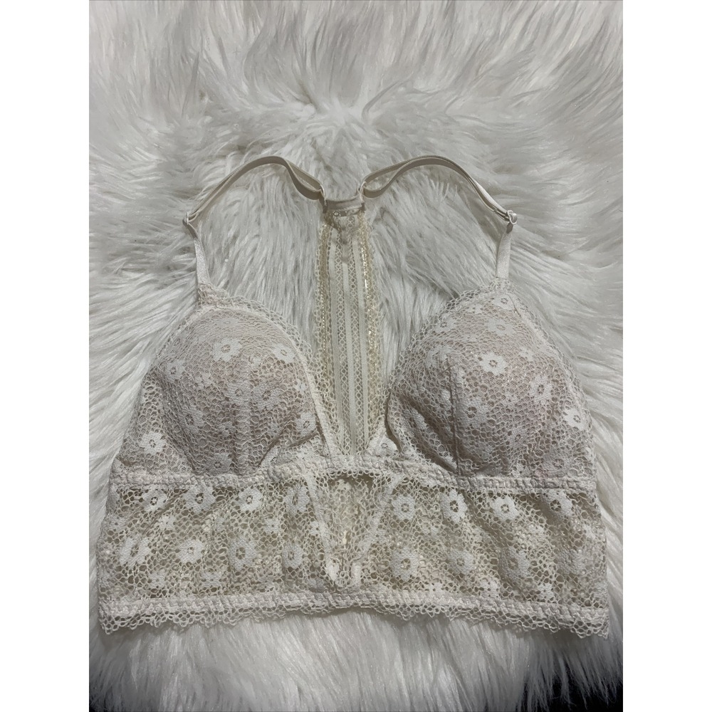 victoria secret small sexy bralette white lightly lined racerback floral pattern